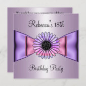 Invitation Purple Rose Flower Bow 18e fête d'anniversaire (Devant / Derrière)