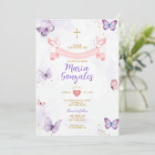 Invitation Purple & Rose Girl First Holy Communion Butterfly (Debout devant)