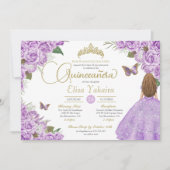 Invitation Purple Rose Gold Tiara Butterfly Elegant Quince (Devant)