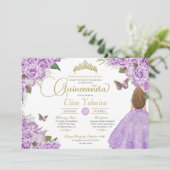 Invitation Purple Rose Gold Tiara Butterfly Elegant Quince (Debout devant)