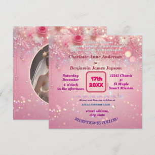 Invitation Purple rose goutte Faux Parties scintillant floral