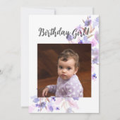 Invitation Purple rose Lavande Fleur Premier anniversaire Pho (Dos)