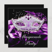 Invitation Purple rose noir Masquerade bal (Devant / Derrière)