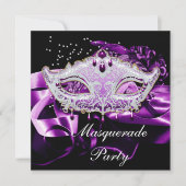 Invitation Purple rose noir Masquerade bal (Devant)