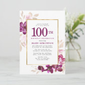 Invitation Purple Rose or Floral 100e anniversaire (Debout devant)