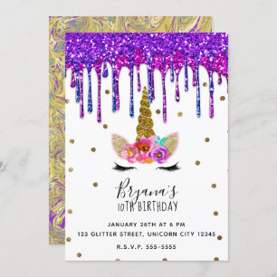 Invitation Purple & Rose Parties scintillant Drift Unicorn An