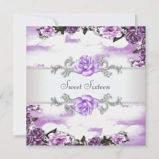 Invitation Purple Rose Purple Sweet 16 Party (Devant)