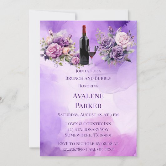 Invitation Purple Rose Rose Alcool Jardin Brunch & Bubbly (Devant)