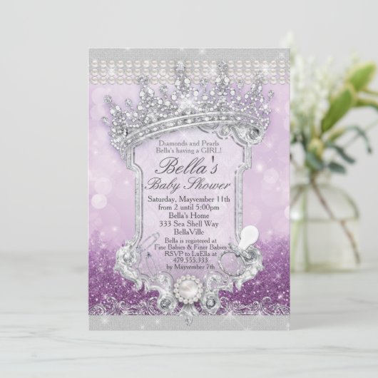 Invitation Purple Royal Bling Parties scintillant Bébé Douche (Debout devant)