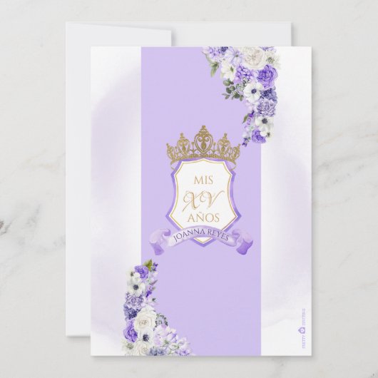 Invitation Purple Royal Princess Gold & Lavender Quinceanera (Dos)