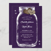 Invitation Purple Rustic Burlap Hearts Mason Jar Mariage (Devant / Derrière)