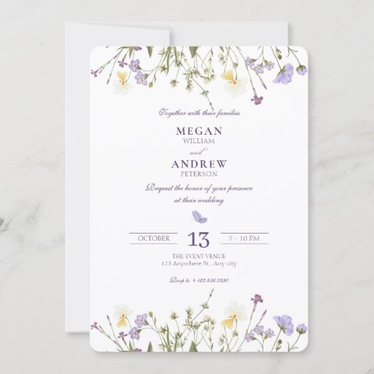 Invitation Purple Rustic Wildflowers wedding (Devant)