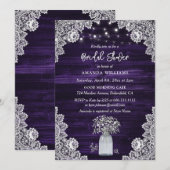 Invitation Purple Rustic Wood Fête des mariées de respiration (Devant / Derrière)