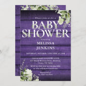 Invitation Purple Rustique Bois vert Baby shower Floral (Devant / Derrière)