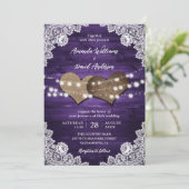 Invitation Purple Rustique Burlap Lights Mariage (Debout devant)