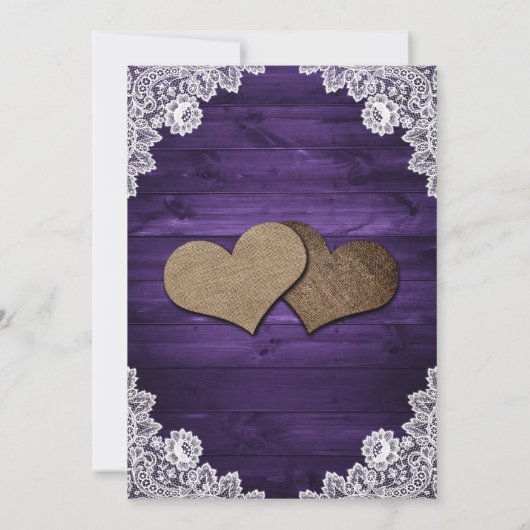 Invitation Purple Rustique Burlap Lights Mariage (Dos)