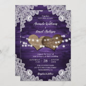 Invitation Purple Rustique Burlap Lights Mariage (Devant / Derrière)