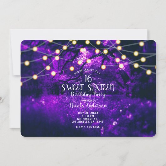 Invitation Purple Rustique Enchantée Lumières Forêt Douce 16 (Devant)