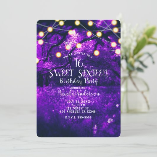 Invitation Purple Rustique Enchantée Lumières Forêt Douce 16 (Debout devant)