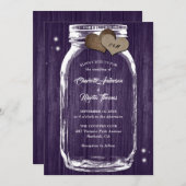 Invitation Purple Rustique Pays Bois Mason Jar Mariage (Devant / Derrière)
