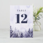 Invitation Purple Rustique Pine Tree Forest Numéro de tableau (Debout devant)