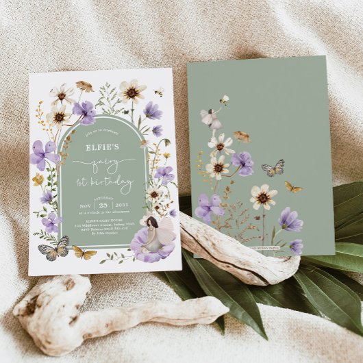 Invitation Purple Sage Green Fairy Première fête d'anniversai