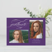 Invitation Purple Script QR Code 3 Photo Graduation Party (Debout devant)