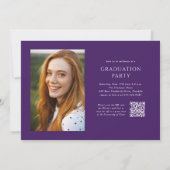 Invitation Purple Script QR Code 3 Photo Graduation Party (Dos)