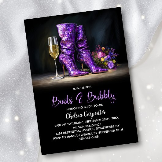 Invitation Purple Sequin Boots and Bubbly Bridal Shower