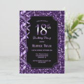 Invitation Purple Sequins 18e fête d'anniversaire (Debout devant)