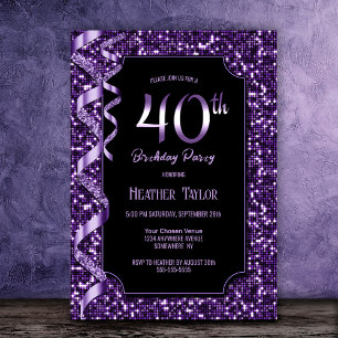 Invitation Purple Sequins 40e fête d'anniversaire