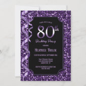 Invitation Purple Sequins 80e fête d'anniversaire (Devant)
