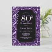Invitation Purple Sequins 80e fête d'anniversaire (Debout devant)