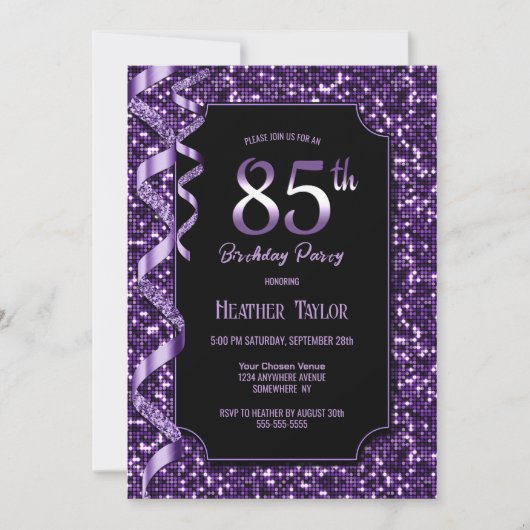 Invitation Purple Sequins 85e fête d'anniversaire (Devant)