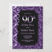 Invitation Purple Sequins 90e fête d'anniversaire (Devant)