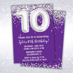 Invitation Purple Silver 10e fête d'anniversaire
