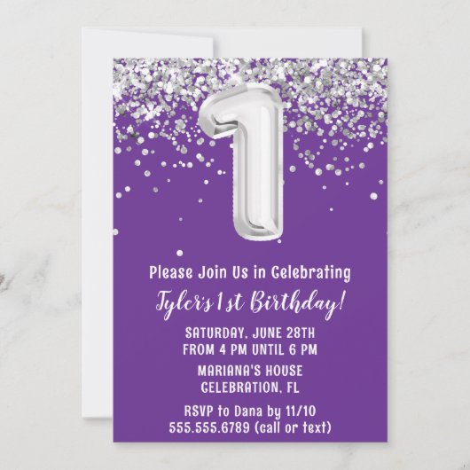 Invitation Purple Silver 1er anniversaire (Devant)