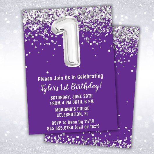Invitation Purple Silver 1er anniversaire