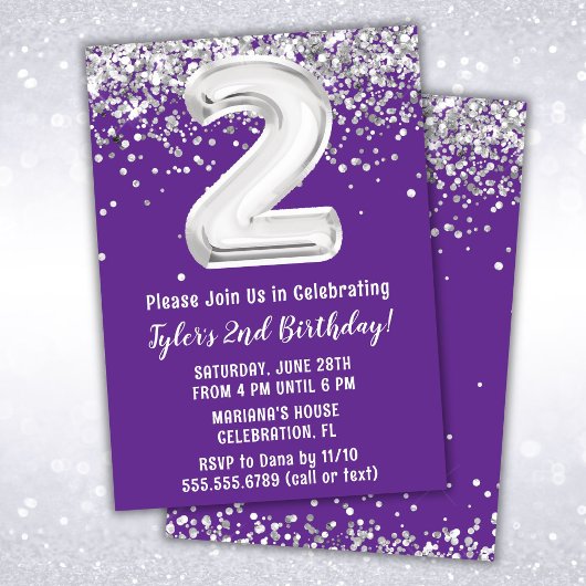 Invitation Purple Silver 2e fête d'anniversaire