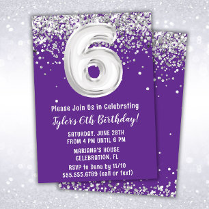 Invitation Purple Silver 6e fête d'anniversaire