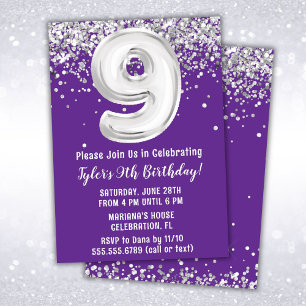Invitation Purple Silver 9e fête d'anniversaire