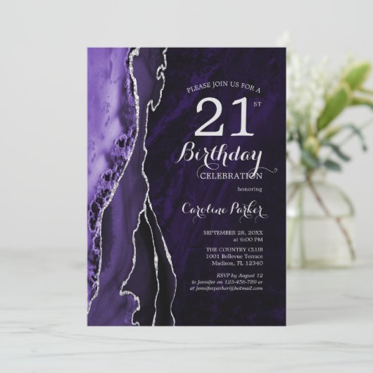 Invitation Purple Silver Agate 21e anniversaire (Debout devant)