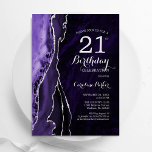 Invitation Purple Silver Agate 21e anniversaire<br><div class="desc">Purple et argent agate 21e anniversaire invitation de fête. Design élégant et moderne avec aquarelle agate marbre arrière - plan,  faux parties scintillant argent et typographie script. Carte invitation branchée parfaite pour une célébration anniversaire féminine élégante. Invitations Zazzle imprimées ou téléchargement instantané modèle imprimable numérique.</div>