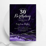 Invitation Purple Silver Agate 30e anniversaire<br><div class="desc">Purple et argent agate 30e anniversaire invitation de fête. Design élégant et moderne avec aquarelle agate marbre arrière - plan,  faux parties scintillant argent et typographie script. Carte invitation branchée parfaite pour une célébration anniversaire féminine élégante. Invitations Zazzle imprimées ou téléchargement instantané modèle imprimable numérique.</div>