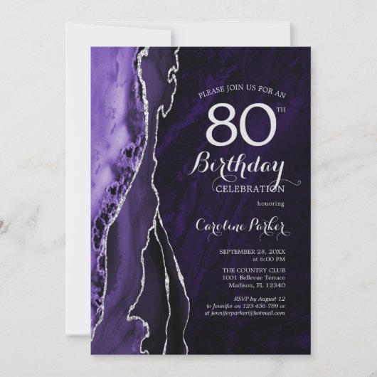 Invitation Purple Silver Agate 80e anniversaire (Devant)