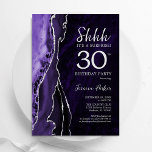 Invitation Purple Silver Agate Surprise 30e anniversaire<br><div class="desc">Agate violet et argent surprise 30e anniversaire invitation de fête. Design élégant et moderne avec aquarelle agate marbre arrière - plan,  faux parties scintillant argent et typographie script. Carte invitation branchée parfaite pour une célébration anniversaire féminine élégante. Invitations Zazzle imprimées ou téléchargement instantané modèle imprimable numérique.</div>