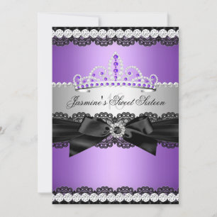 Invitation Purple Silver Black Lace Sweet 16 Anniversaire fêt