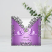 Invitation Purple Silver blanc fête d'anniversaire (Debout devant)