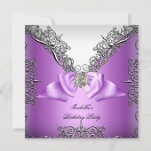 Invitation Purple Silver blanc fête d'anniversaire (Devant)