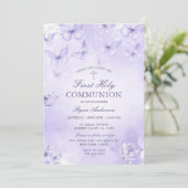 Invitation Purple Silver Butterfly First Holy Communion  (Debout devant)